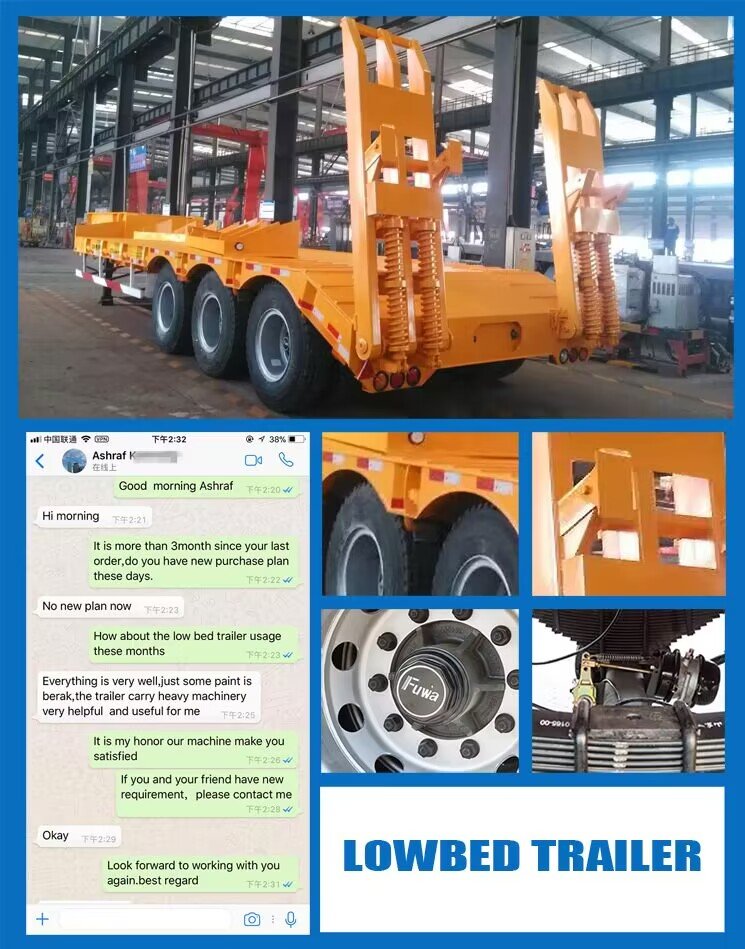 Positive customer reviews highlighting quality and reliability of lowbed semi trailers