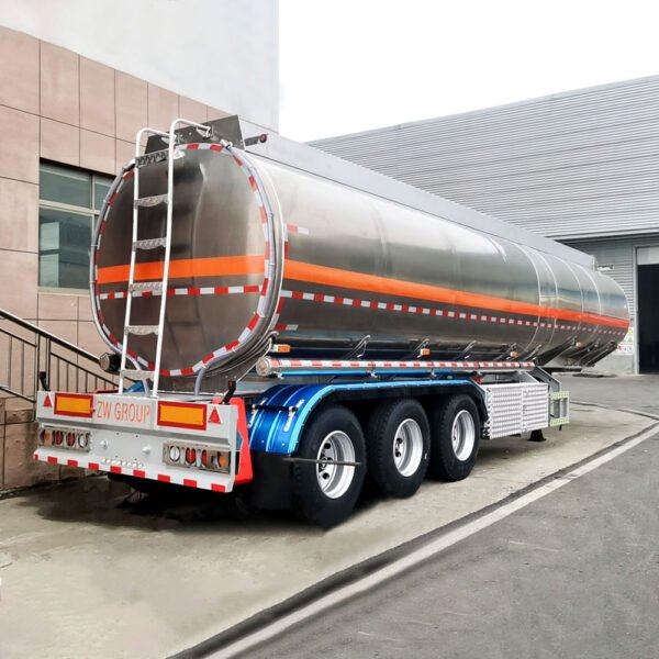 3 Axle 45,000L Aluminum Tanker Trailer by ZW Group on white background