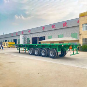 4-axle flatbed trailer with 80-100 ton load capacity, side view
