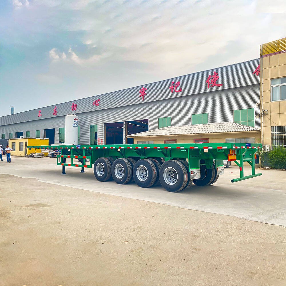 4-axle flatbed trailer with 80-100 ton load capacity, side view