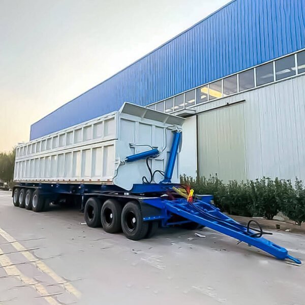 ZW Group 4 Axle Side Dump Drawbar Trailer with hydraulic side tipping system and heavy-duty suspension, full side dump trailer view