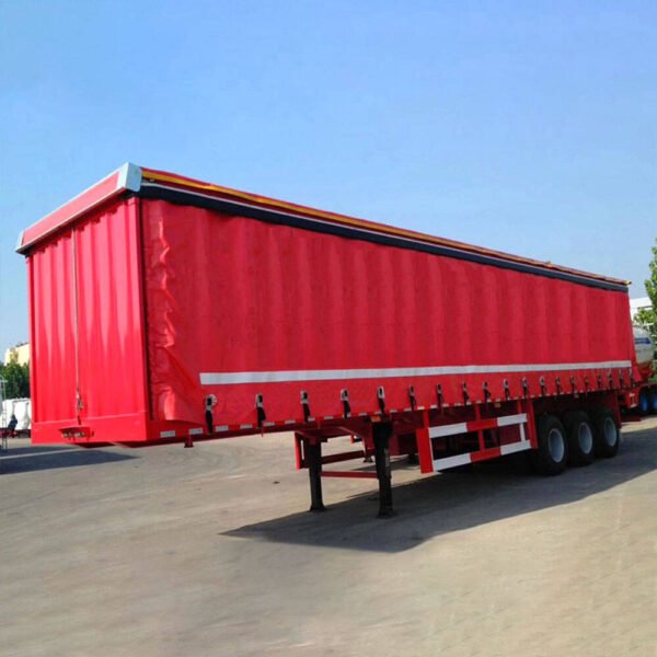 ZW Group enclosed curtain side semi trailer front view with sliding PVC curtains and robust chassis