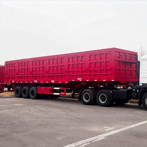 ZW Group 3-Axle Side Tipper Semi Trailer front-side view with side tipping design and heavy-duty suspension system