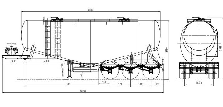 3-axle 35m³ cement bulk tanker trailer technical drawing
