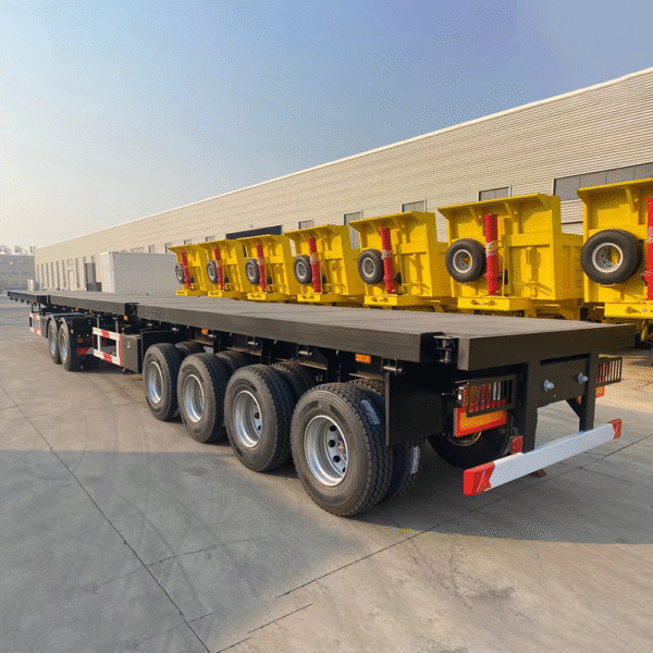 ZW Group 60T Superlink Flatbed Trailer front view with 3 axles and modular platform