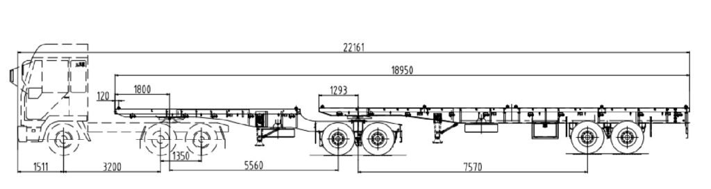 3 Axle Superlink Flatbed Semi Trailer full CAD blueprint showing chassis, axles, suspension, and platform