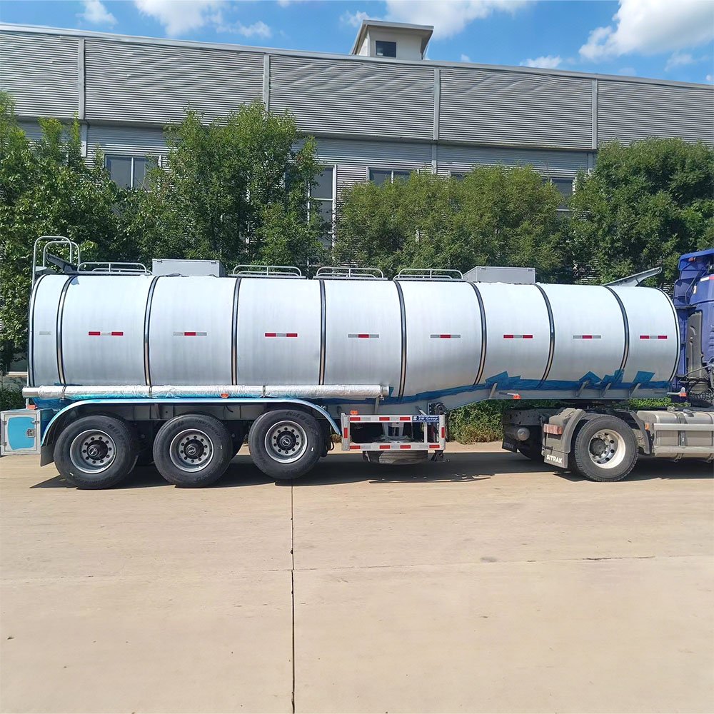 Stainless steel trailer transporting liquid chemicals or food-grade material