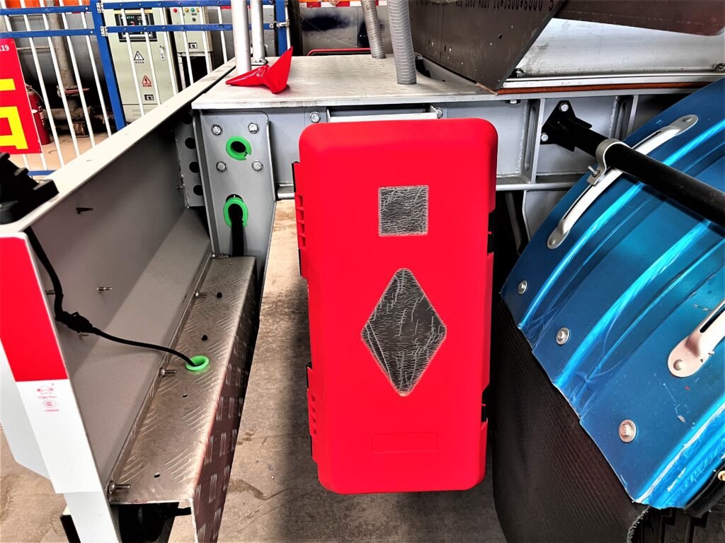 Fire extinguisher holder for tanker trailer safety