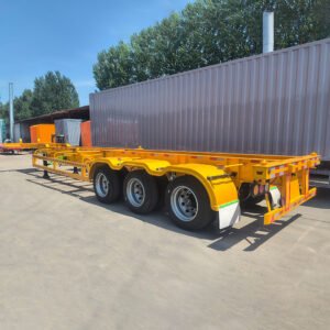 3 Axle Skeleton Semi Trailer front view showing sturdy frame and container twist locks
