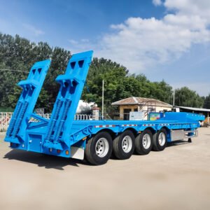 80 Ton Lowbed Semi Trailer showing chassis, platform, and axles
