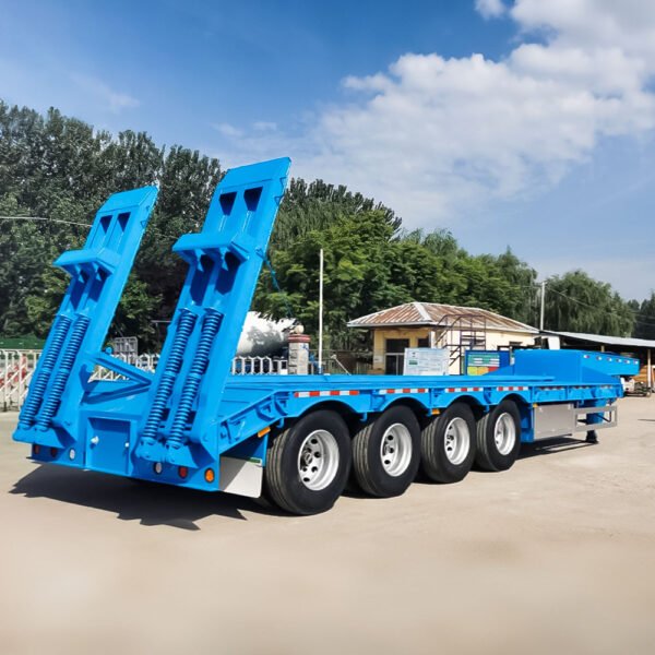 80 Ton Lowbed Semi Trailer showing chassis, platform, and axles