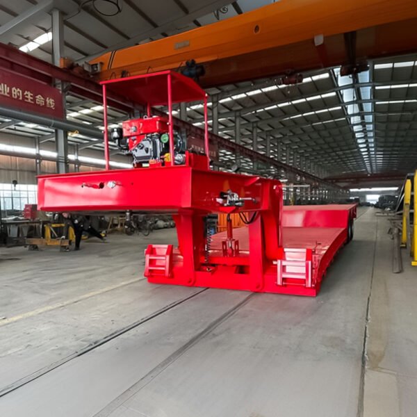 Front view of Removable Gooseneck Trailer for heavy machinery transport