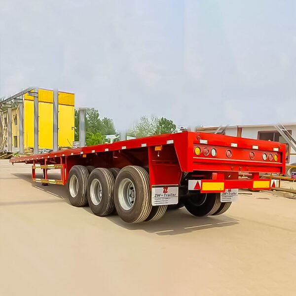 ZW Group 3 Axle Flatbed Semi Truck Trailer, 40ft platform for bulk cargo and industrial equipment transport