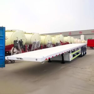 12.5m Tri Axle Flatbed Semi Trailer with FUWA axles, mechanical suspension, and 12 container twist locks