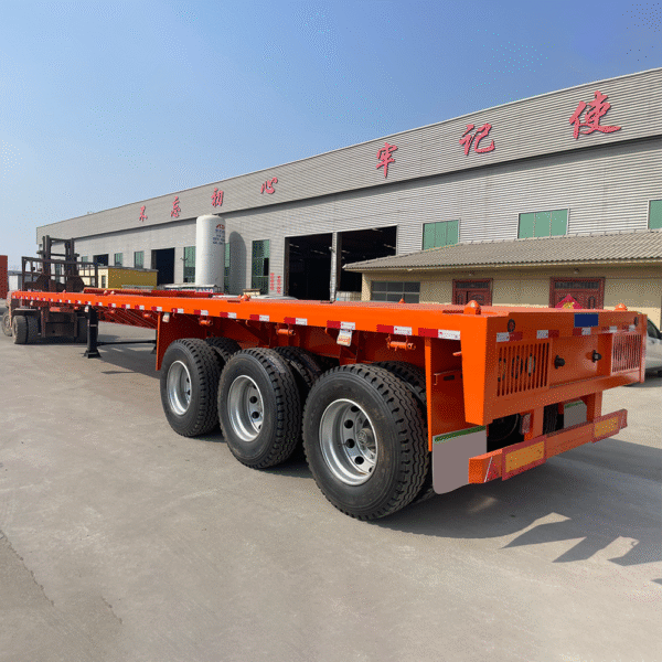 3 Axle 40ft Flatbed Container Semi Trailer with FUWA axles and mechanical suspension for container and bulk cargo transport