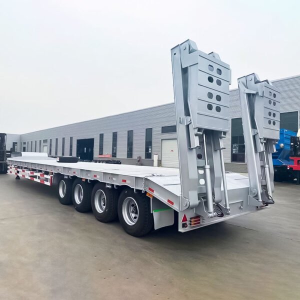 4 axle lowbed semi trailer for heavy machinery and oversized cargo transport