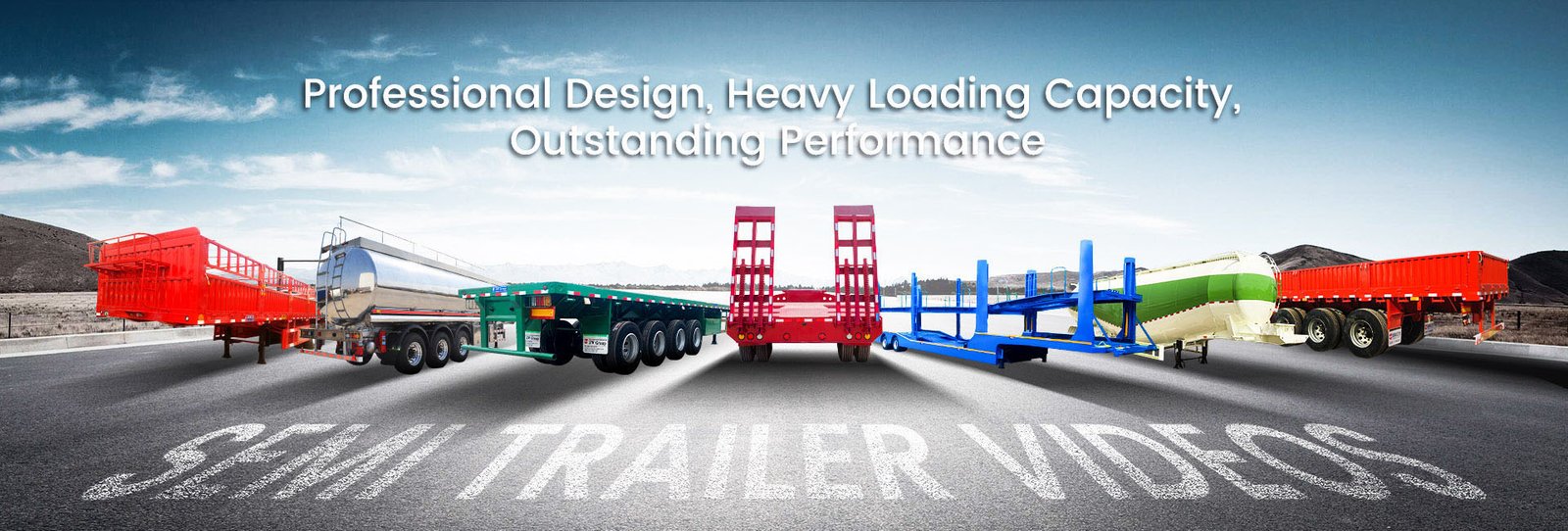 Various semi trailers in operation – flatbed, tanker, dump, and lowbed trailers