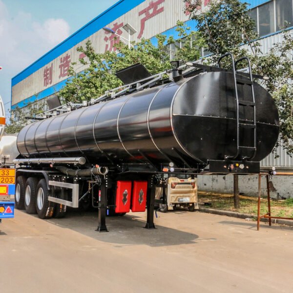 ZW Group 3-axle 45,000L asphalt tanker trailer side view showing insulated carbon steel tank and triple axle chassis