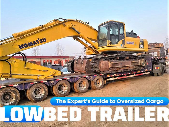 A heavy-duty Flatbed Trailer at a port, loaded with containers, illustrating reliable transport for global shipping logistics.