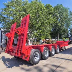 4 axle 80 ton lowbed semi trailer side view heavy equipment transport Q550 Q690 steel low deck trailer
