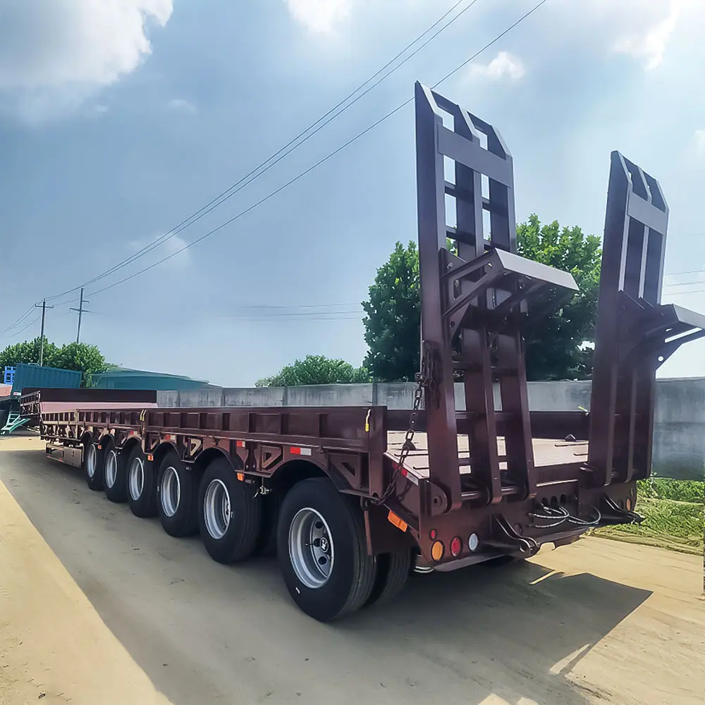 6 axle 120 ton lowbed semi trailer rear three quarter view heavy equipment transport trailer multi axle structure