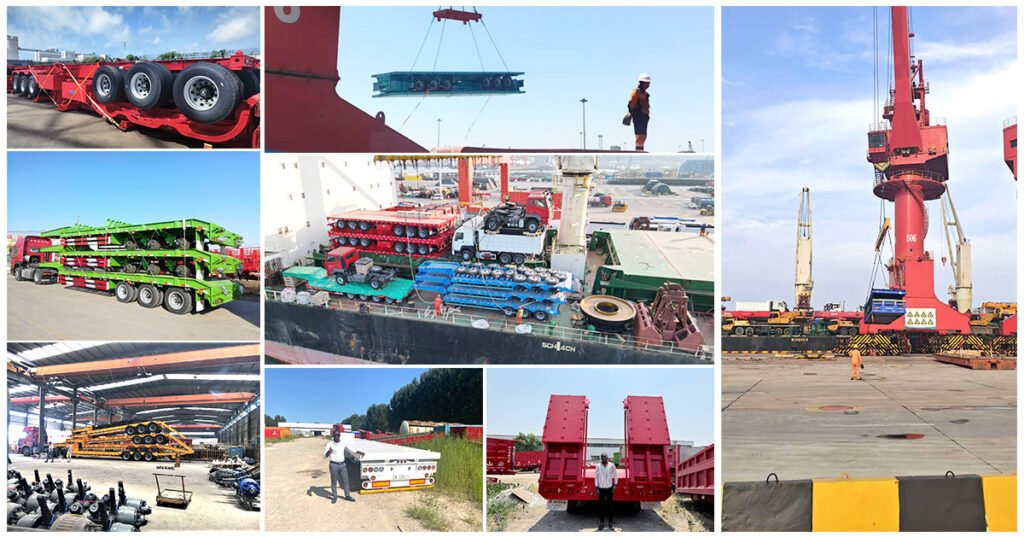 Comprehensive ZW Group semi-trailer solutions: factory production, heavy machinery transport with gooseneck lowbeds, and successful client deliveries for African mining projects.