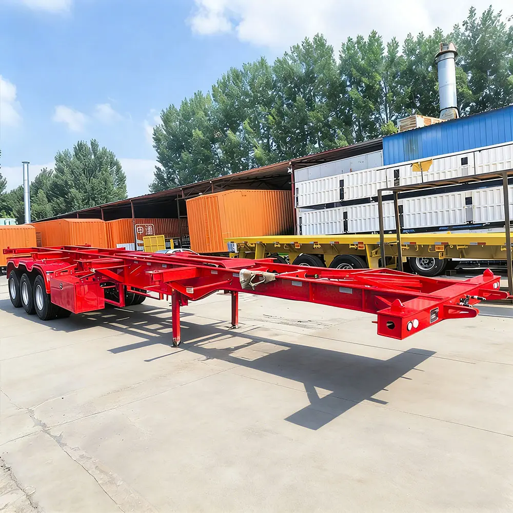 heavy duty 3 axle 40ft skeleton trailer ISO container chassis reinforced steel frame twist lock system port logistics transport trailer