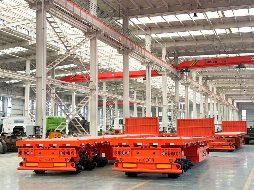 ZW Group 3-axle flatbed semi-trailers in factory